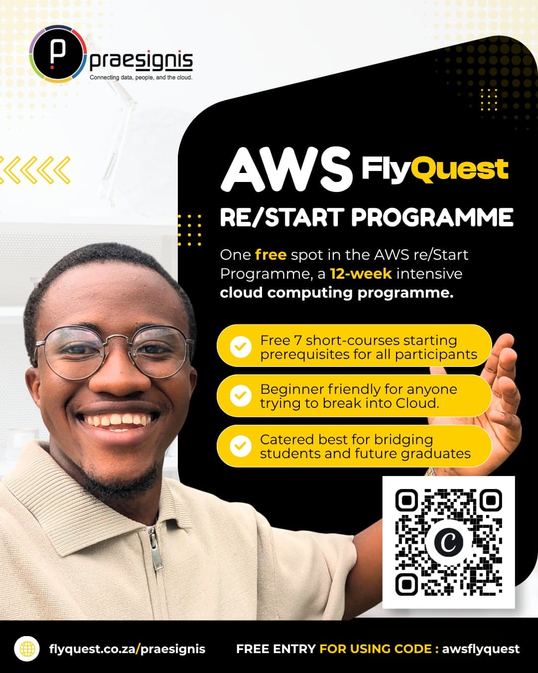 FlyQuest x Praesignis AWS re/Start giveaway poster